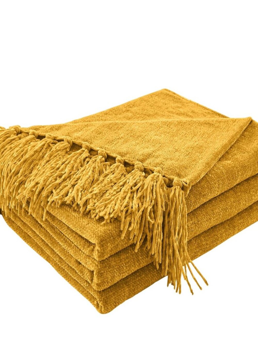 Chenille Throw Blanket, Harvest Gold Fringe Blanket, 50"X60"